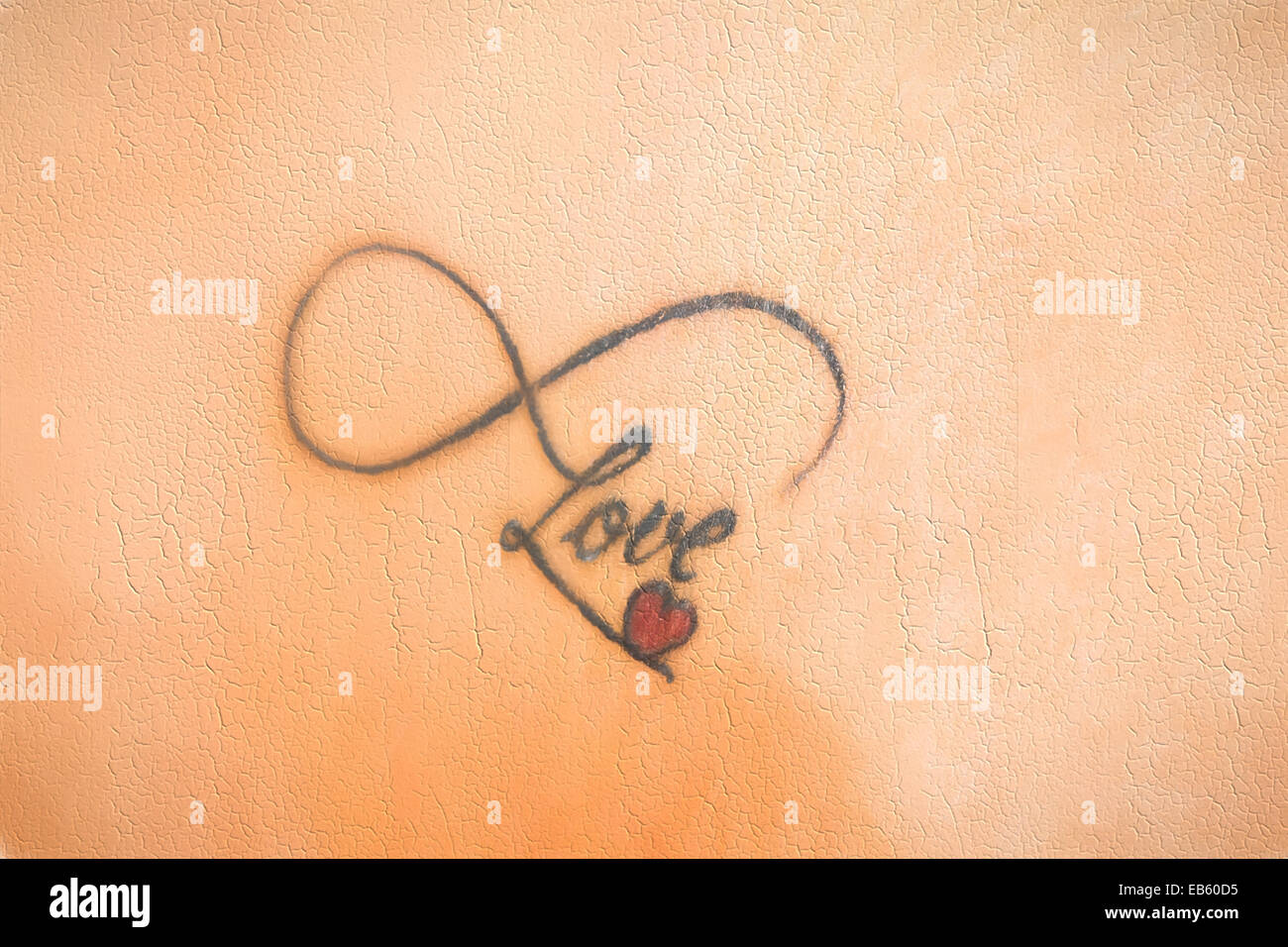 photo of abstract tattoo on skin that says love with smal red heart , grunge texture romantic text for valentine Stock Photo