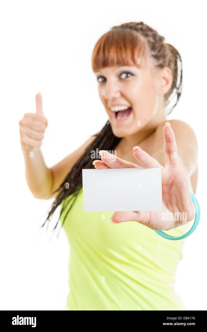 Gift Card Excited Woman Showing Hi res Stock Photography And Images Alamy