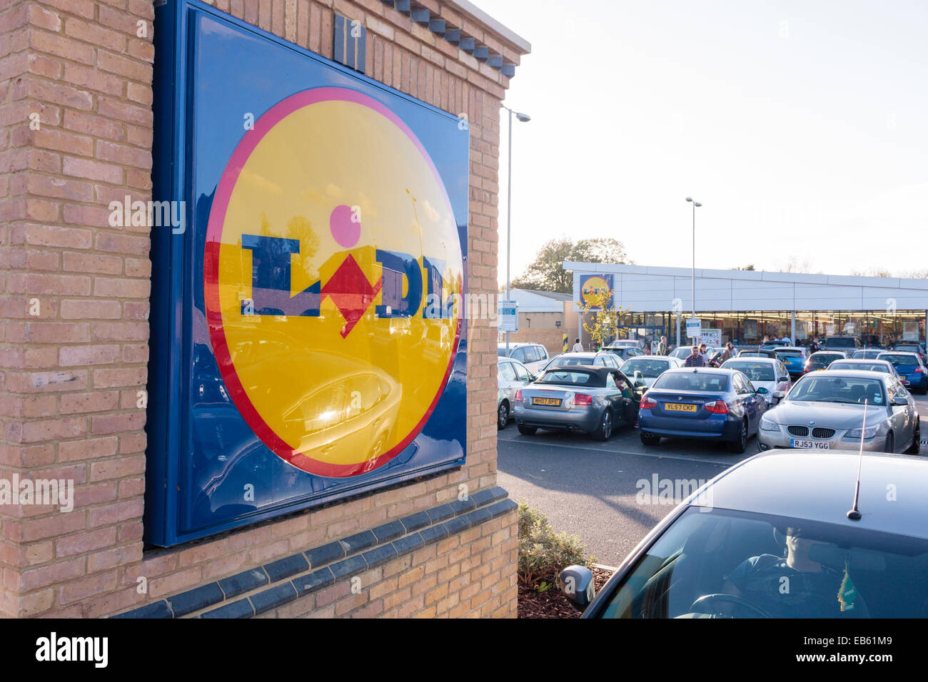 Entrance sign of Lidl supermarket, the German founded supermarket chain, COWLEY, UXBRIDGE, Greater London, UK Stock Photo