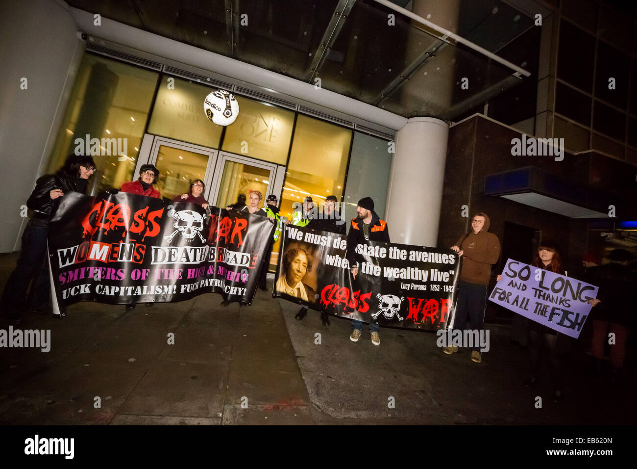 London, UK. 26th Nov, 2014.  Class War 'Poor Door’ segregation protest Credit:  Guy Corbishley/Alamy Live News Stock Photo