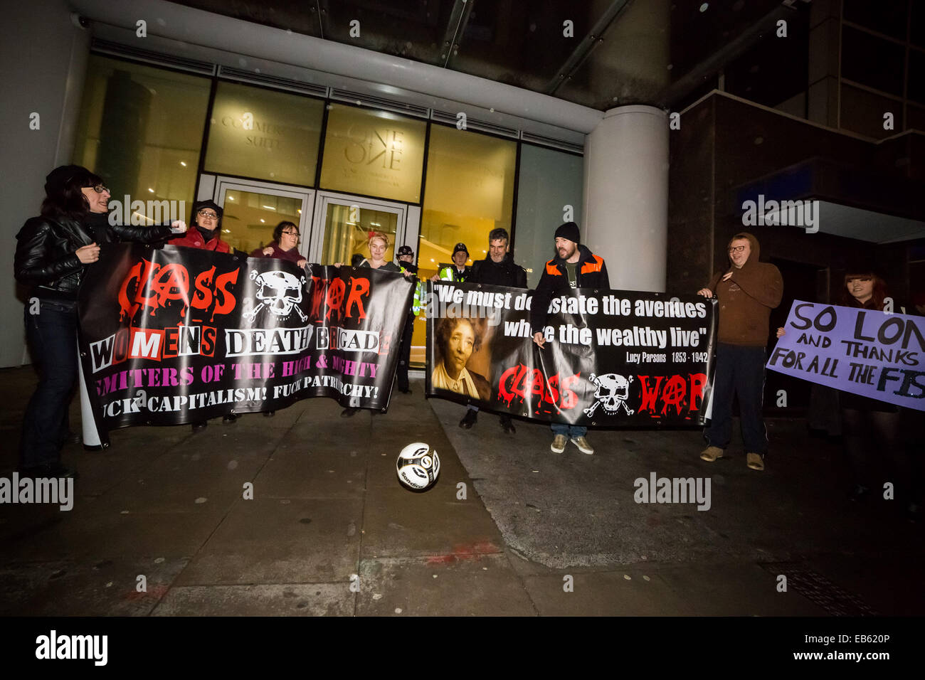 London, UK. 26th Nov, 2014.  Class War 'Poor Door’ segregation protest Credit:  Guy Corbishley/Alamy Live News Stock Photo