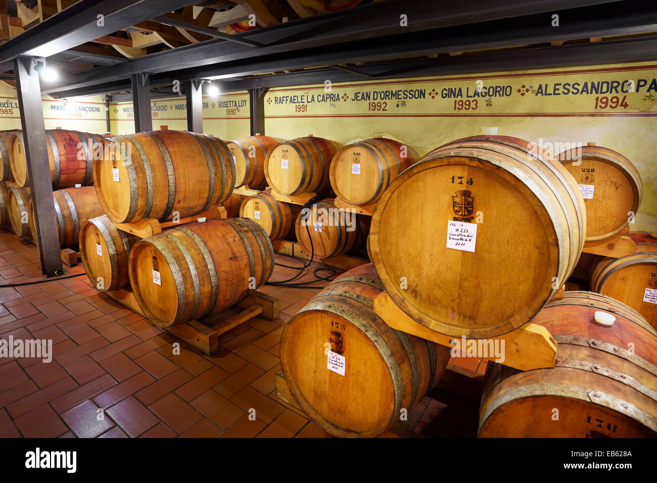 Wine barrels, Fattoria dei Barbi, Montalcino, Tuscany, Italy Stock Photo