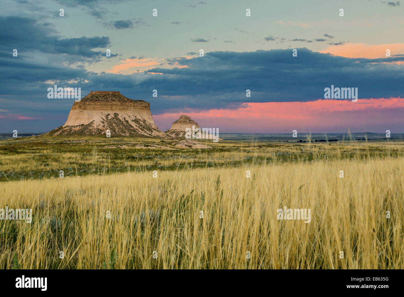 Grasses and Pawnee Buttes, Pawnee National Grassland, Colorado USA Stock Photo