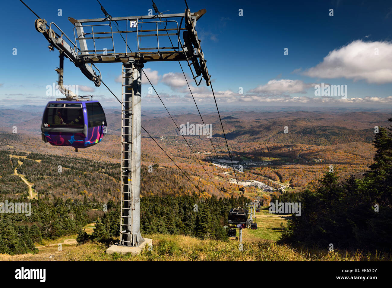 Express Gondola at Killington Mountain Resort in Fall with K1 lodge parking lot Vermont USA Stock Photo