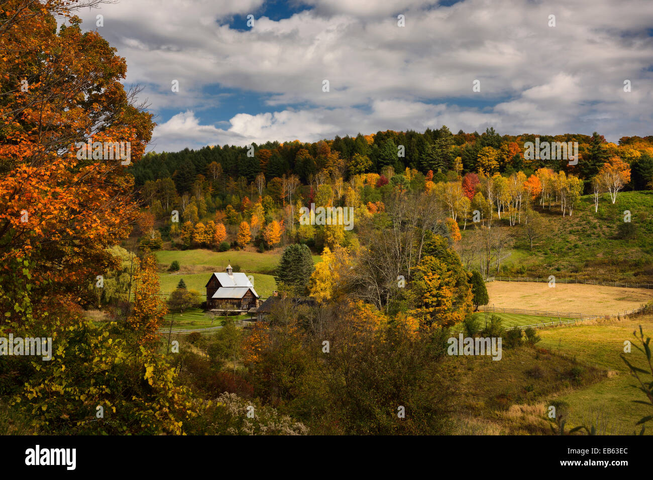 Sunshine on Sleepy Hollow Farm Homestead on Cloudland Road Woodstock Vermont USA with trees in