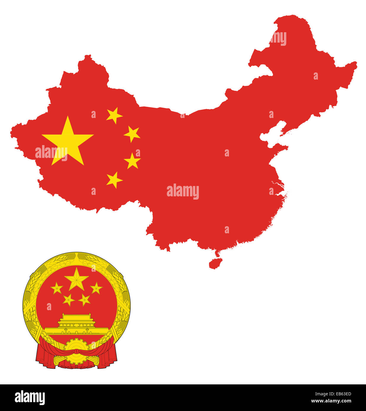 Flag and national emblem of the Peoples Republic China Stock Photo