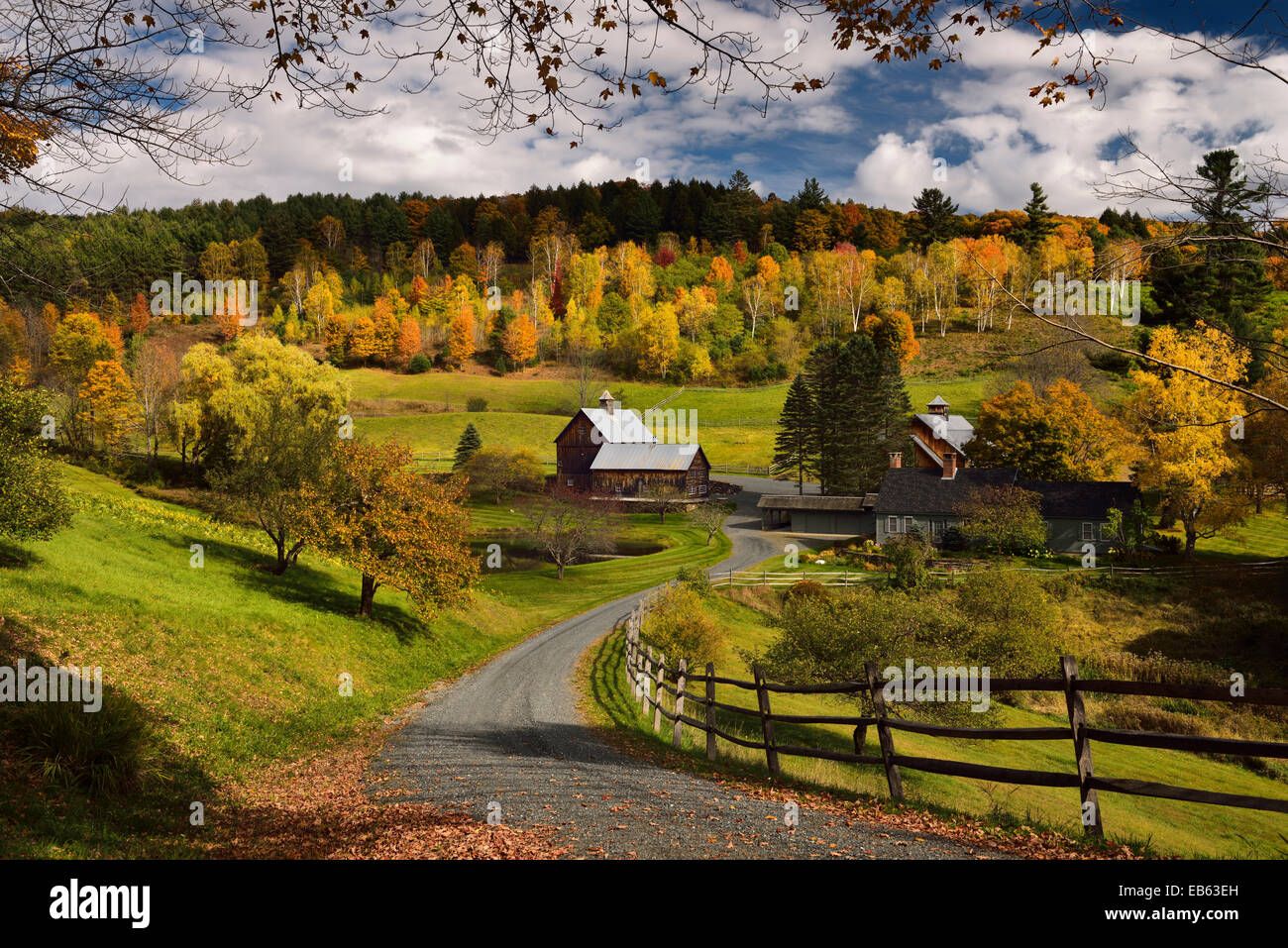 Fall tree colors at Sleepy Hollow Farm Homestead on Cloudland Road Woodstock Vermont USA Stock Photo