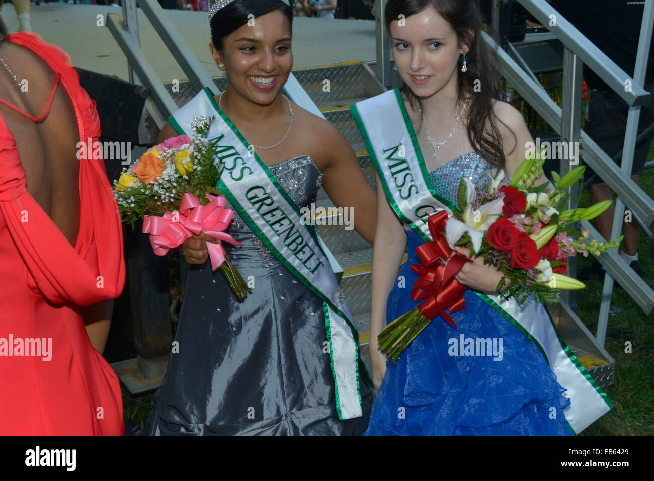 Two Miss Greenbelt winners in the beauty contest in Greenbelt, Maryland Stock Photo