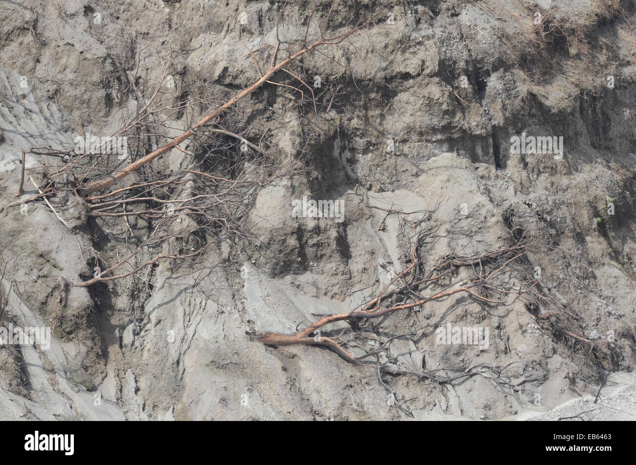 Nature's new landscape, created by the eruption of Mount Kelud, a sea of sand fills ravines Stock Photo