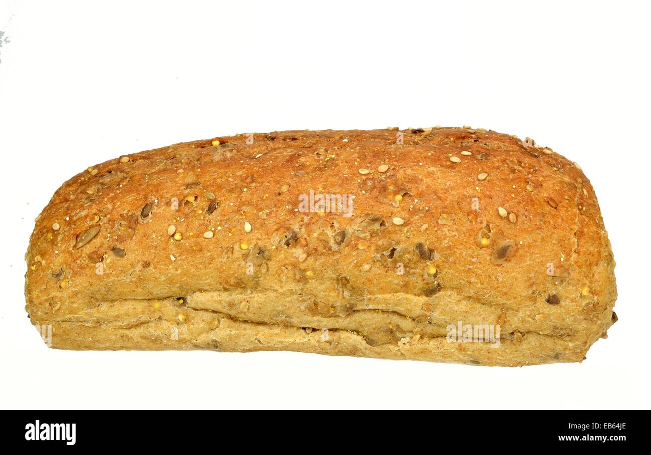 Large multigrain roll on a white background. Stock Photo