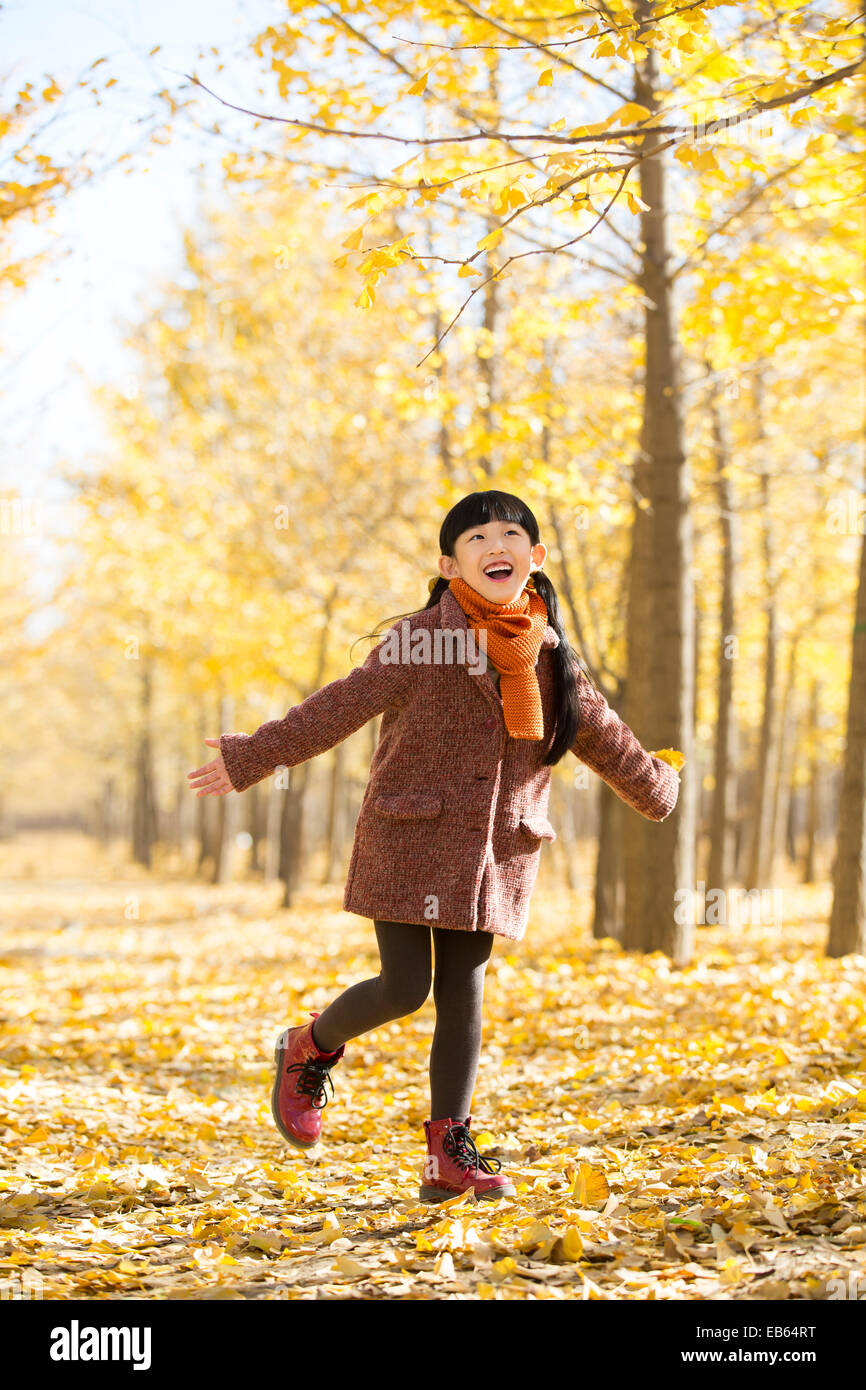Little girl playing with autumn leaves Stock Photo - Alamy
