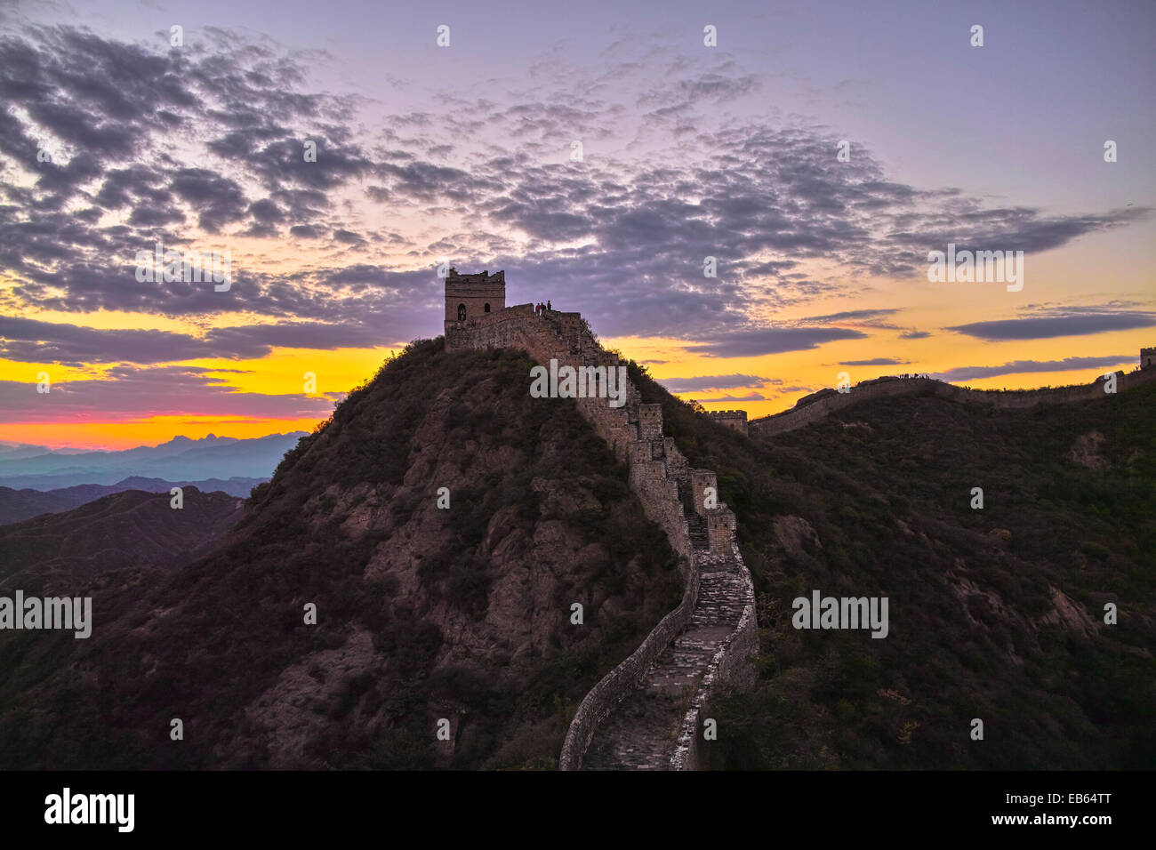 The dusk in Great Wall of JinShanling, Hebei of China Stock Photo