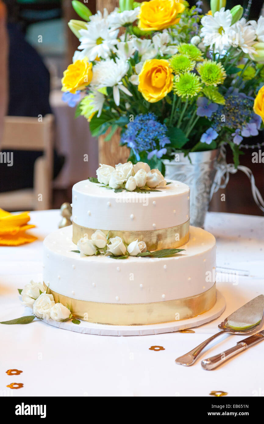 Wedding cake with flowers Stock Photo