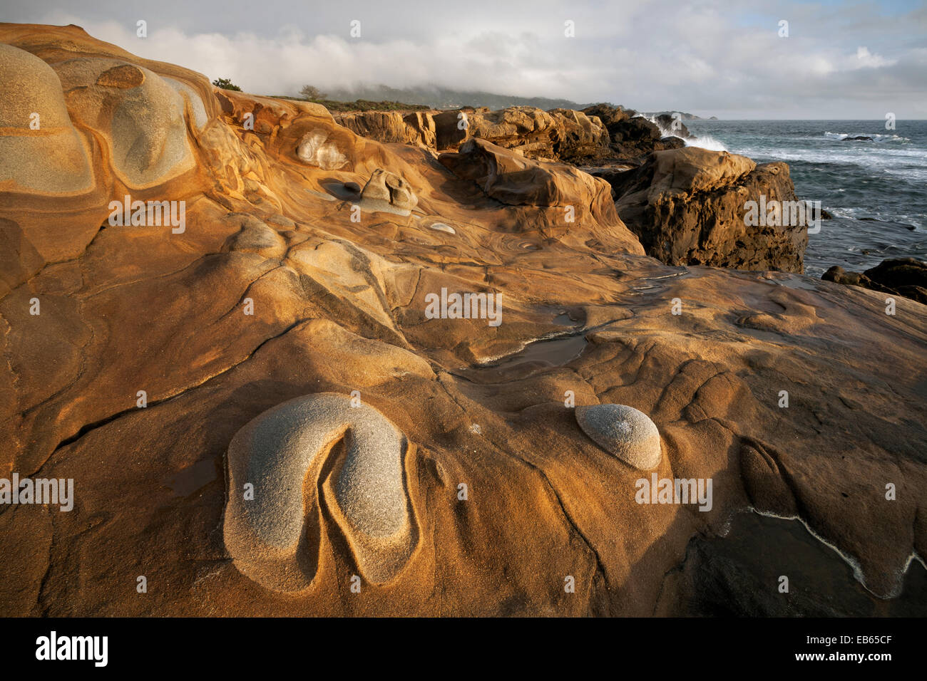 CA02422-00...CALIFORNIA - Colorful sandstone along the the shores of the Pacific Ocean from Point Lobos State Reserve. Stock Photo
