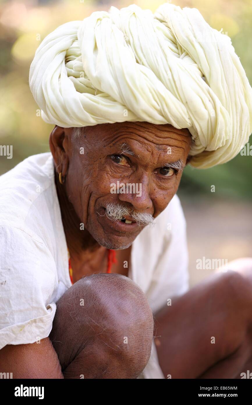 Old Indian man of Rajasthan portrait India Stock Photo