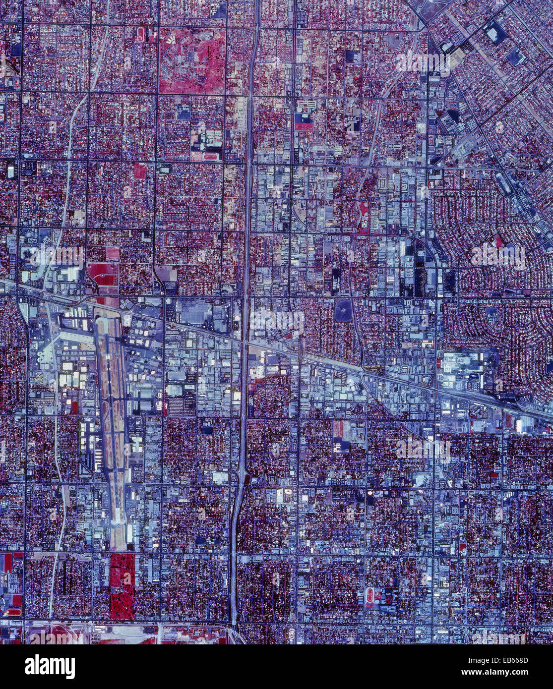 historical infrared aerial photograph of Van Nuys, California, 1989 Stock Photo