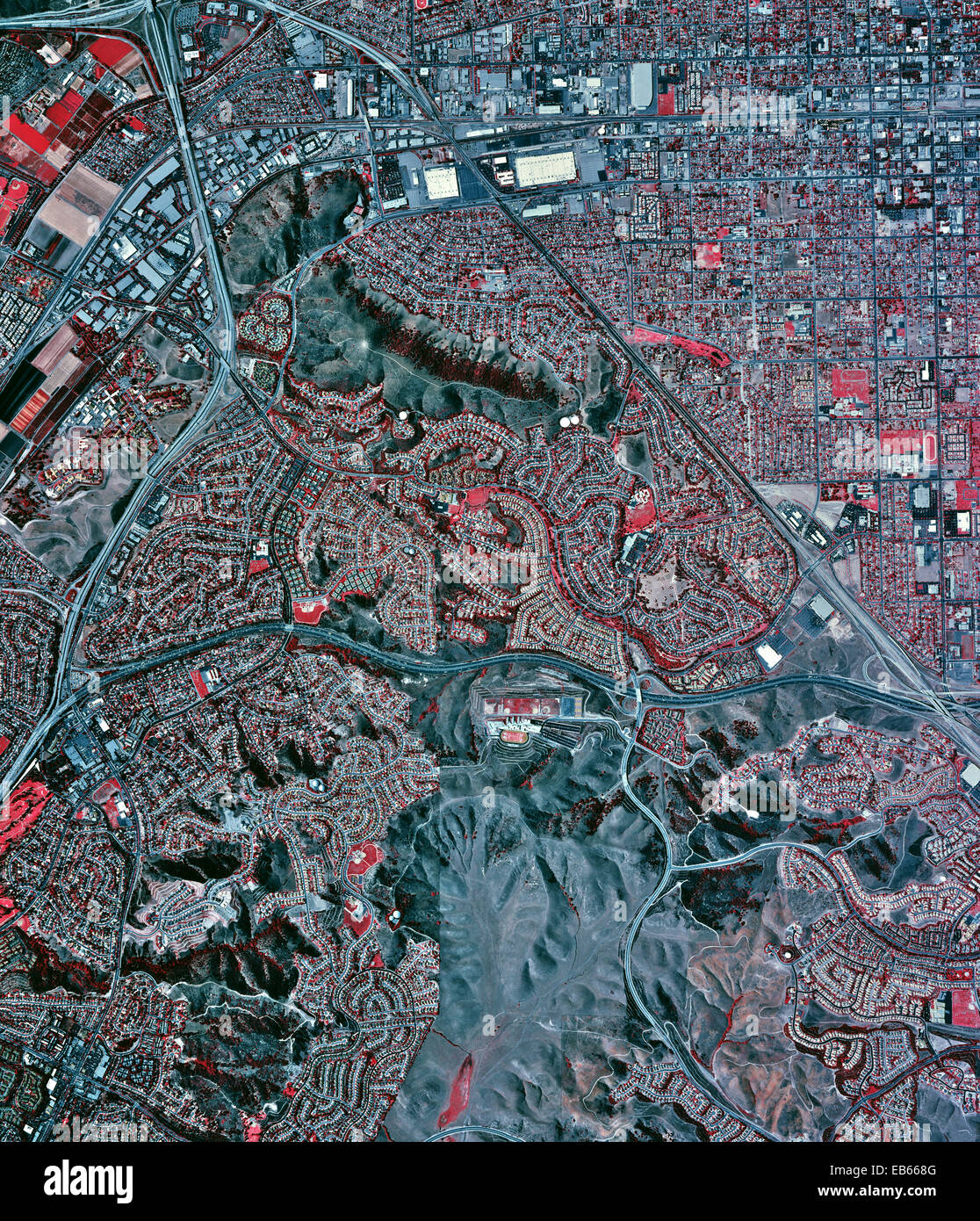 historical infrared aerial photograph of Chino, California, 2002 Stock Photo