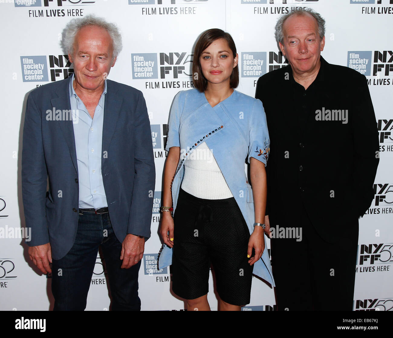 Director Jean-Pierre Dardenne, actress Marion Cotillard and producer Luc Dardenne attend the 'Two Days, One Night' premiere. Stock Photo