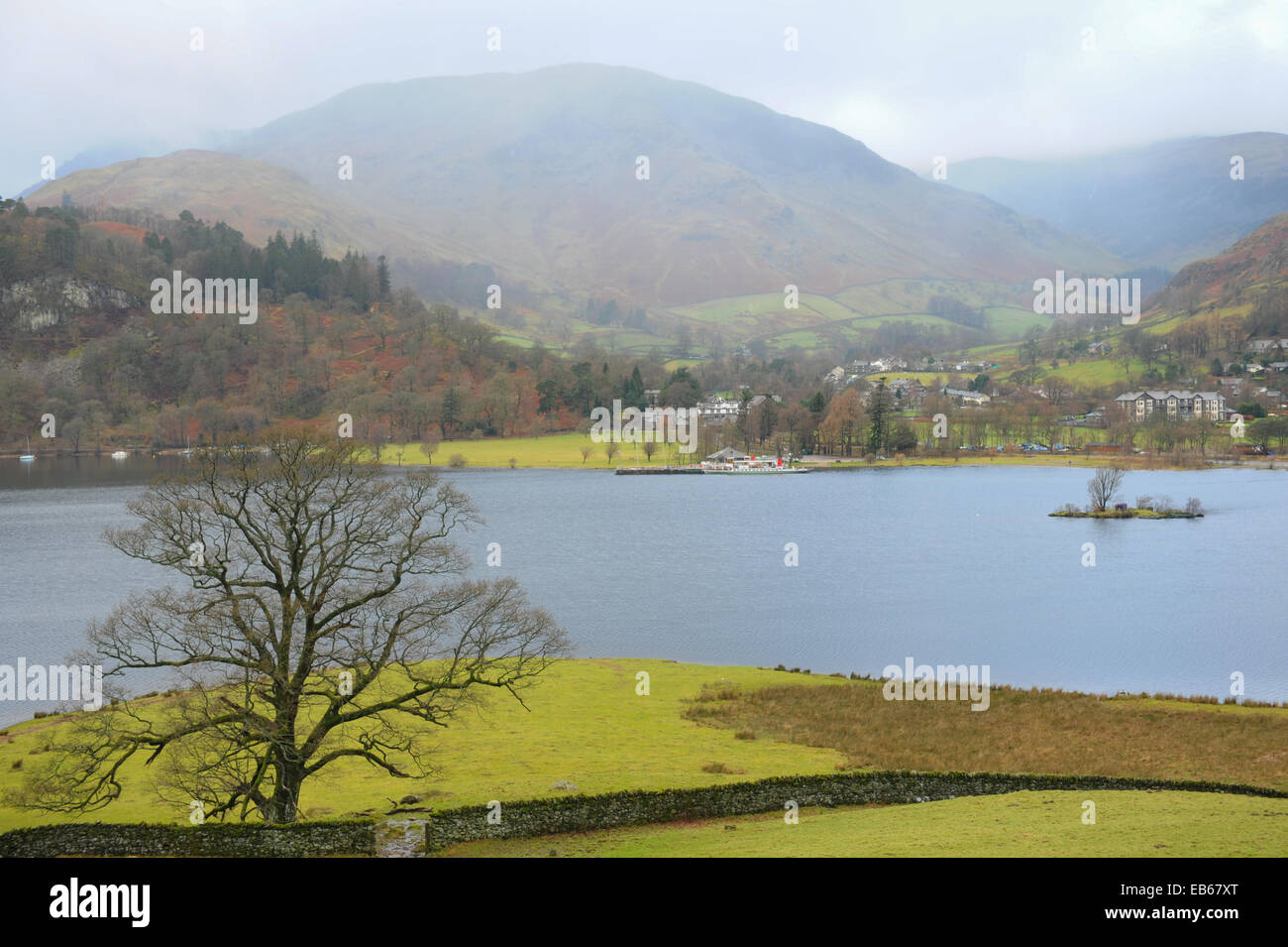 View across Ullswater to Glenridding in the Lake District National Park, Cumbria, England, UK Stock Photo