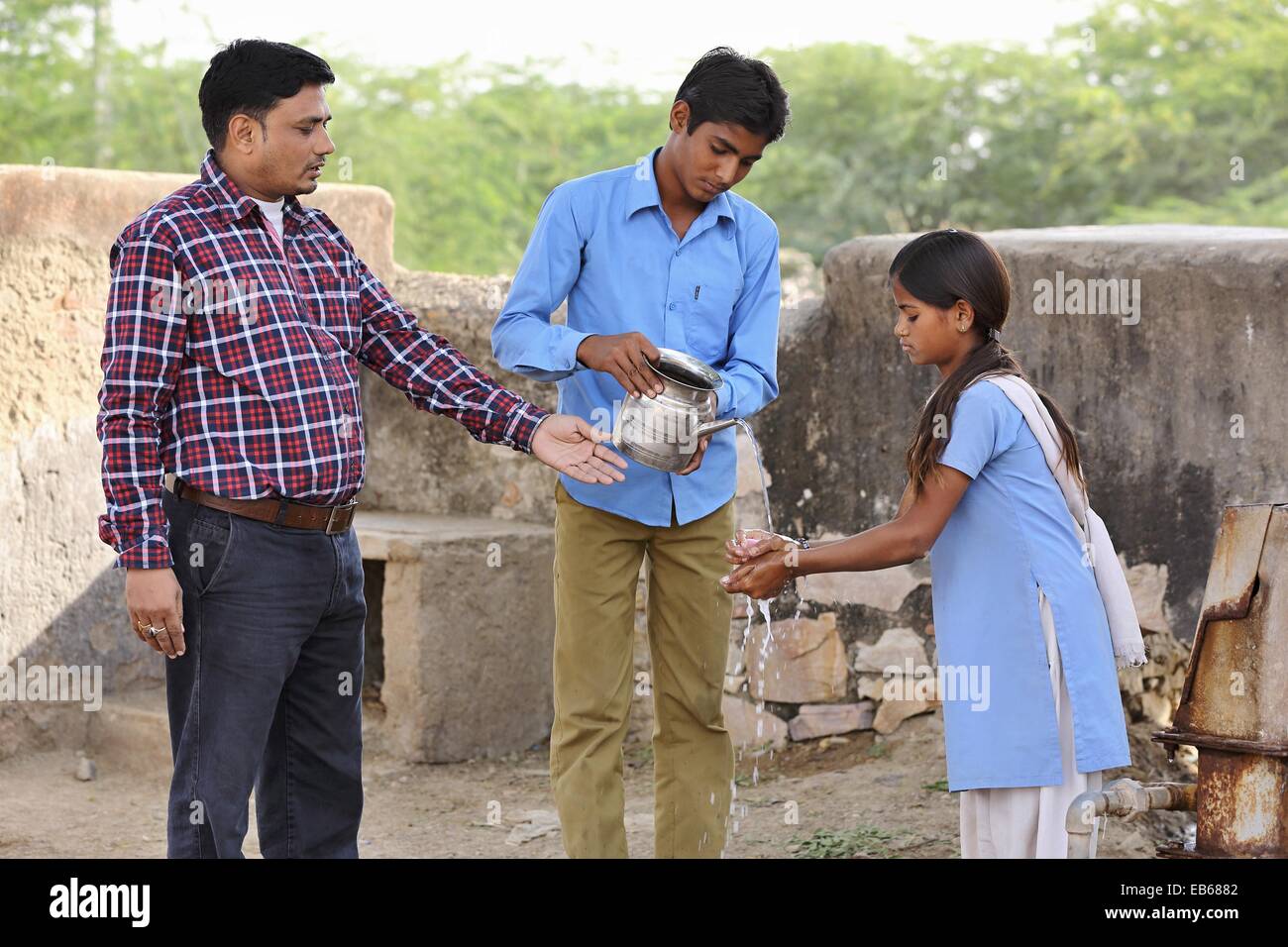 School educational program to demonstrate proper hand washing India Stock Photo