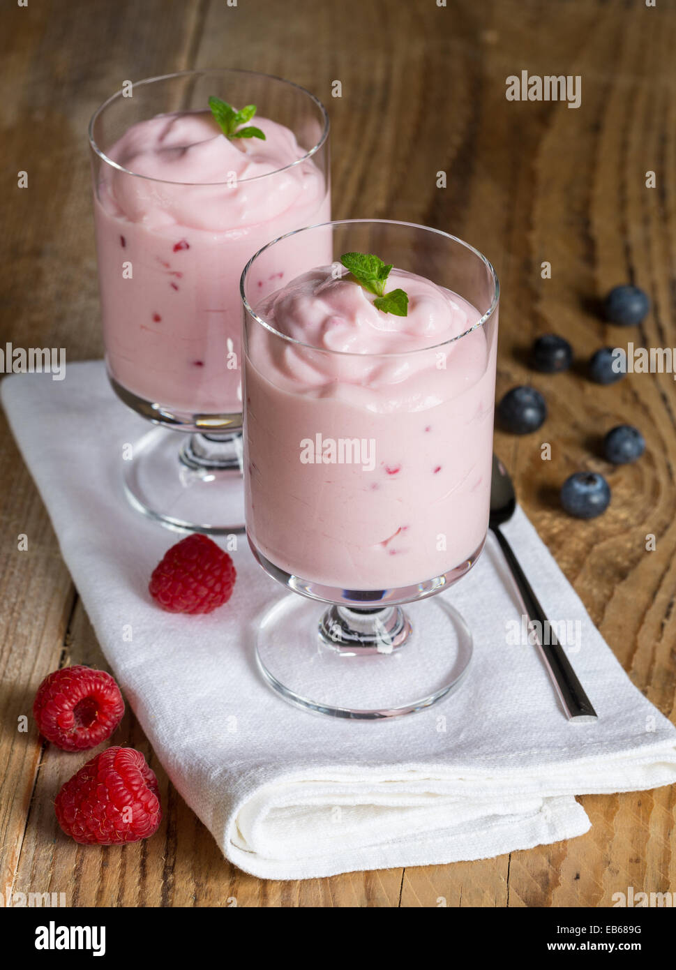 Mint Raspberry Dessert Raspberry cream dessert with mint Stock Photo - Alamy