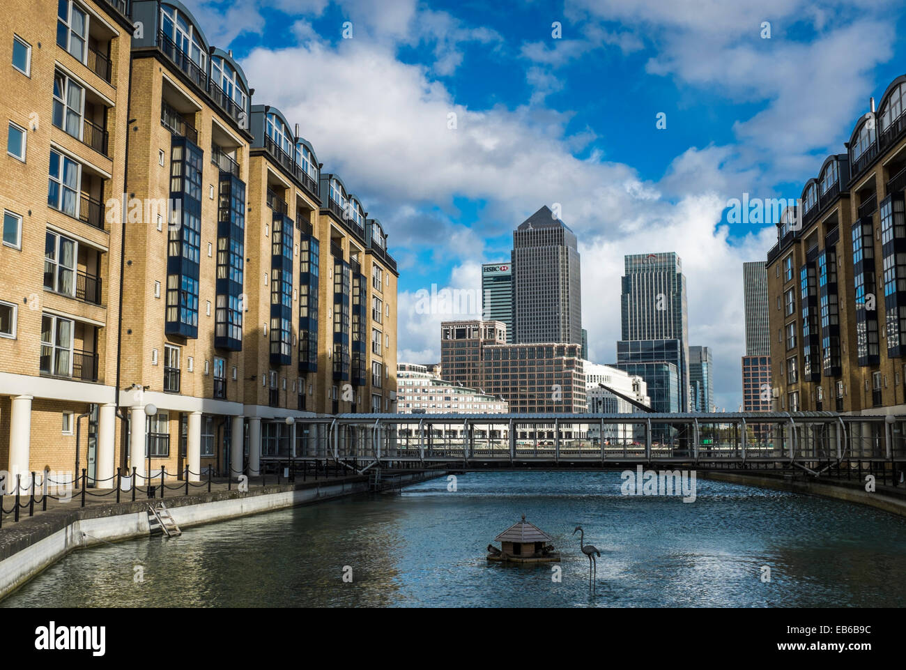 Late afternoon shot of Canary Wharf taken from the south side of the River Thames in Rotherhithe. Stock Photo