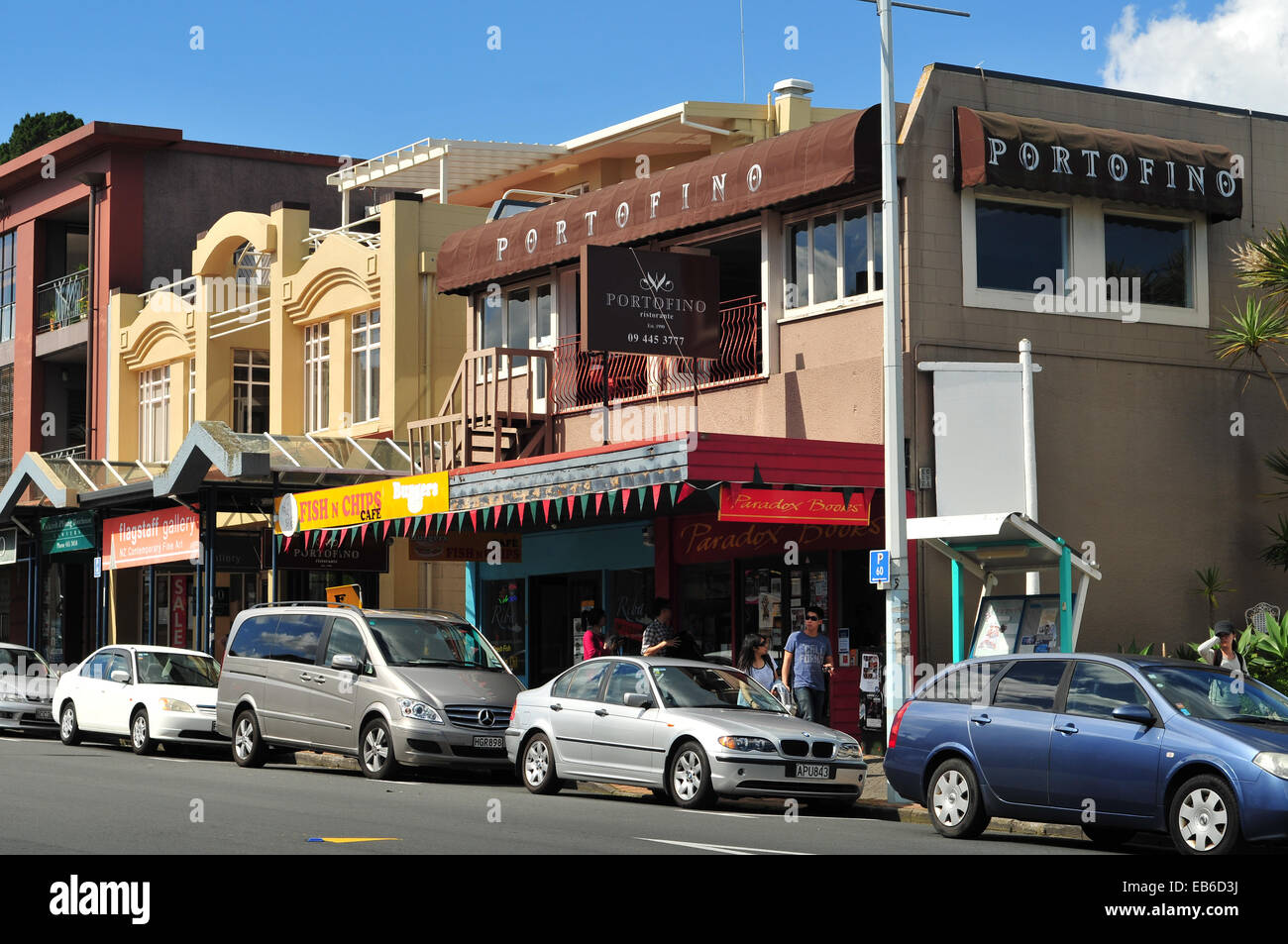 Shops and restaurants in Devonport Village, Auckland, New Zealand Stock