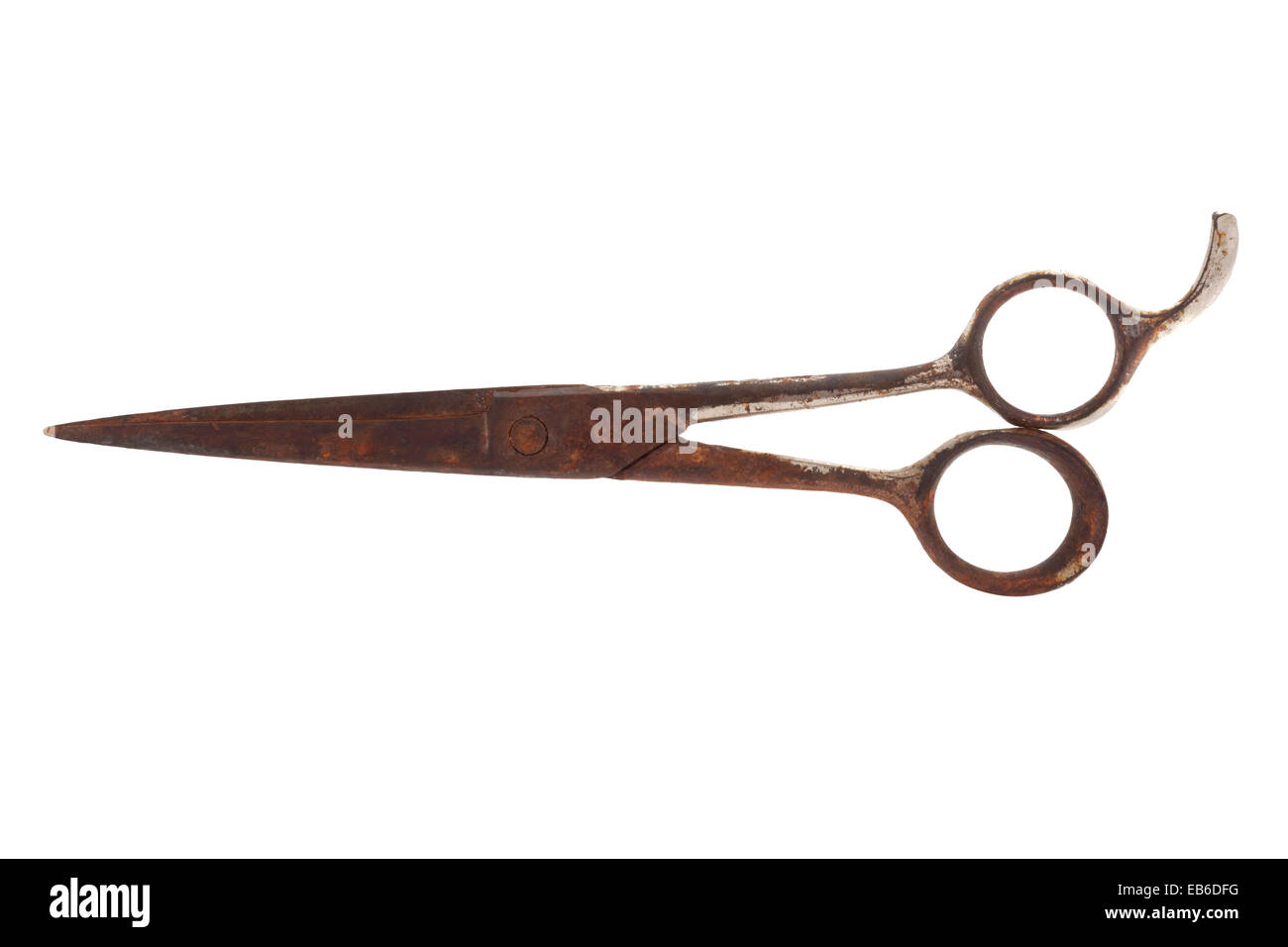 Old rusty hairdressing scissors on white background Stock Photo