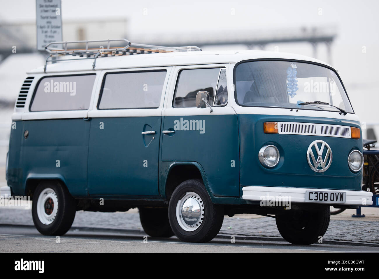 A classic iconic stylish retro design blue and white VW Volkswagen combi  camper van mobile home UK Stock Photo - Alamy