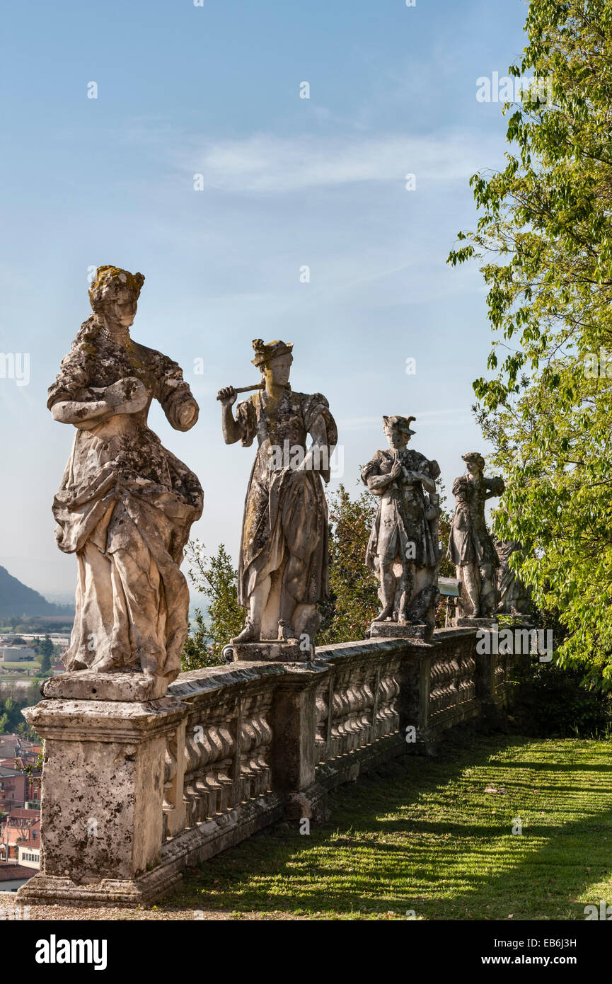 The romantic gardens of the early 18c Villa Trissino Marzotto, Vicenza, Italy. The lower garden is filled with statues by Orazio Marinali Stock Photo