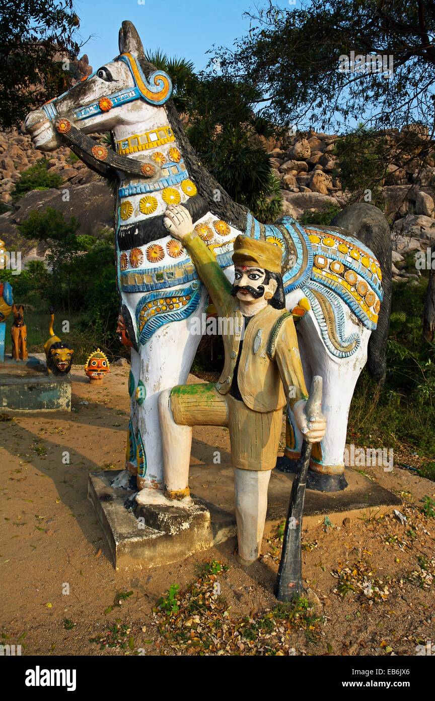 Statues, Gingee, Tamil Nadu, India. Stock Photo