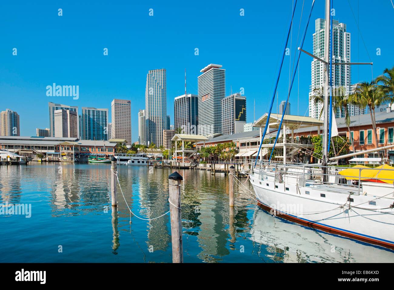 Bayside Market Place, marina and downtown, Miami, Florida, United States of America, USA. Stock Photo