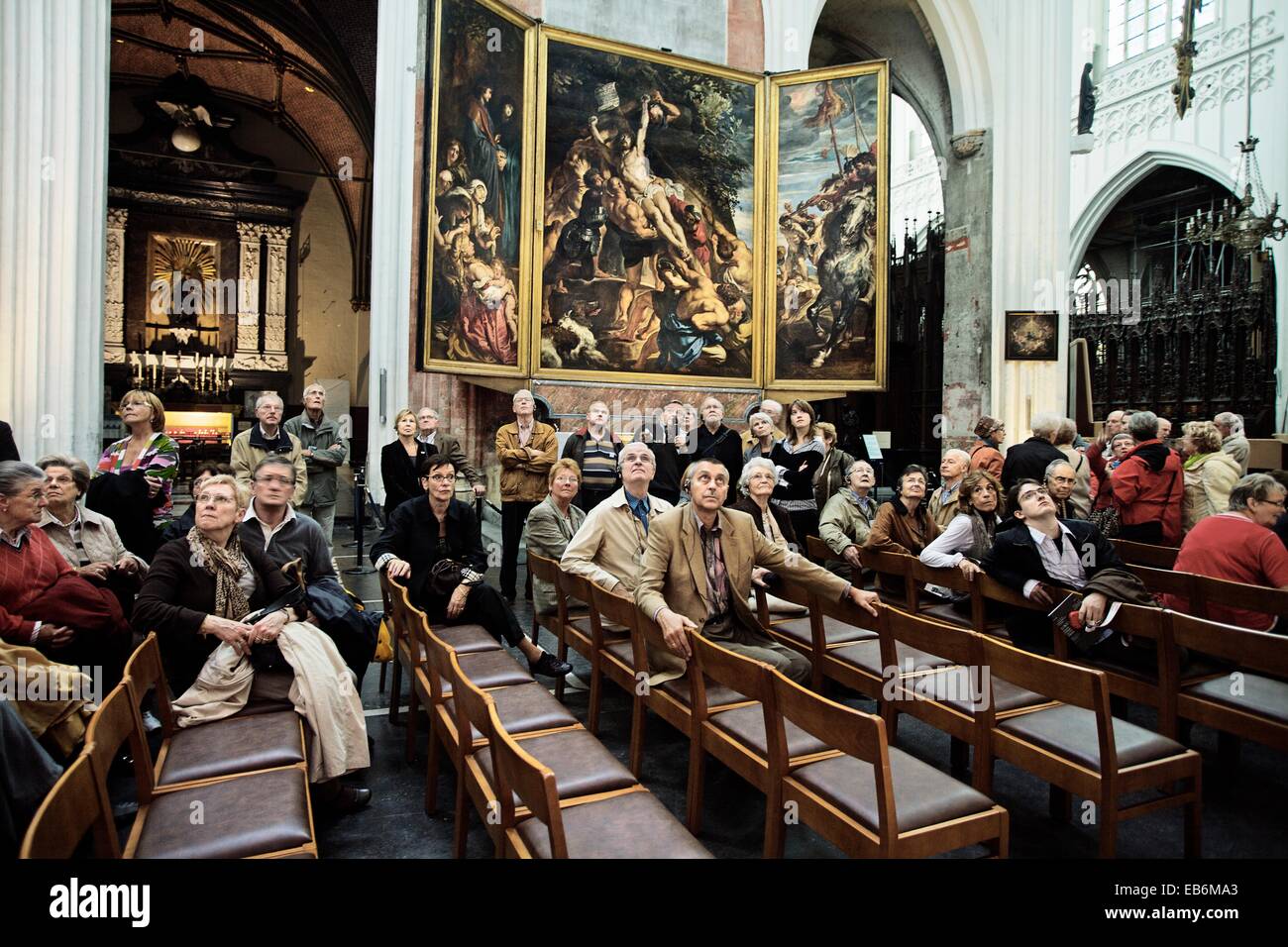 Raising of the cross, The cathedral, Antwerp, Flanders, Belgium. Stock Photo