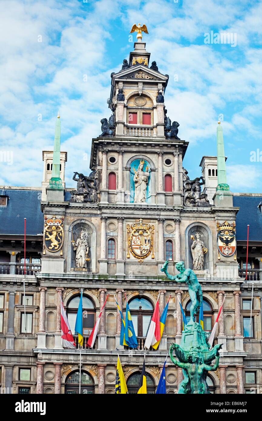 Stadhuis or City Hall in Grote Markt, Antwerp, Flanders, Belgium. Stock Photo