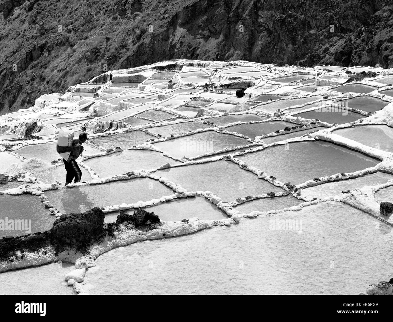 Peru, Cusco Region, Sacred Valley, Maras, Salinas, Terraced Salt Ponds Stock Photo