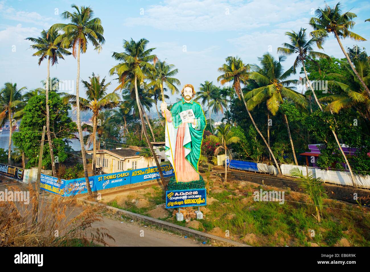 Christian billboard, near Kochi, Cochin, Kerala, India. Stock Photo