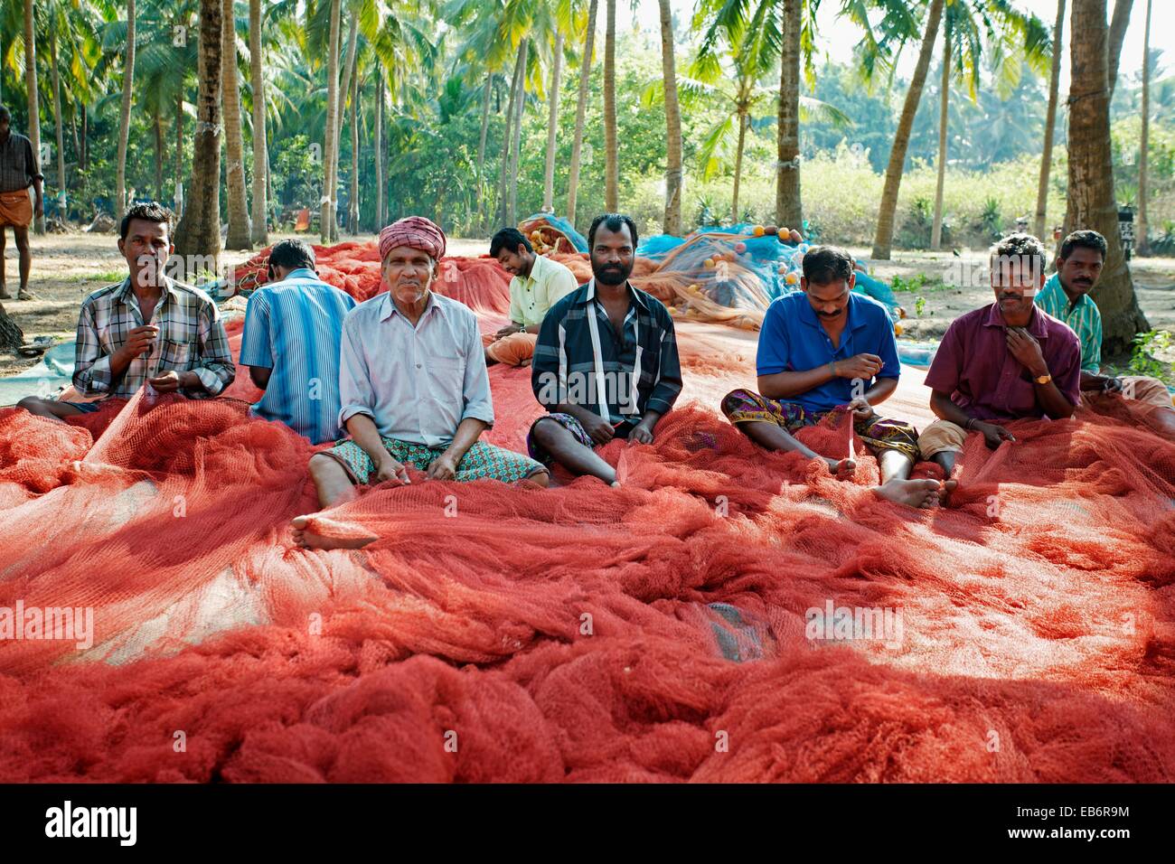 Fishermen, Kochi, Cochin, Kerala, India. Stock Photo