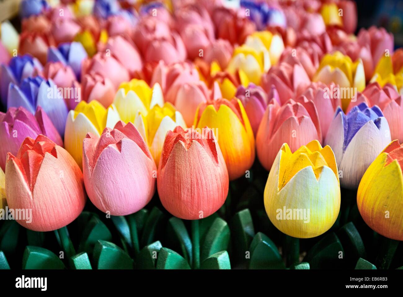 Wooden tulips, souvenirs, Flower Market, Amsterdam, Netherlands Stock
