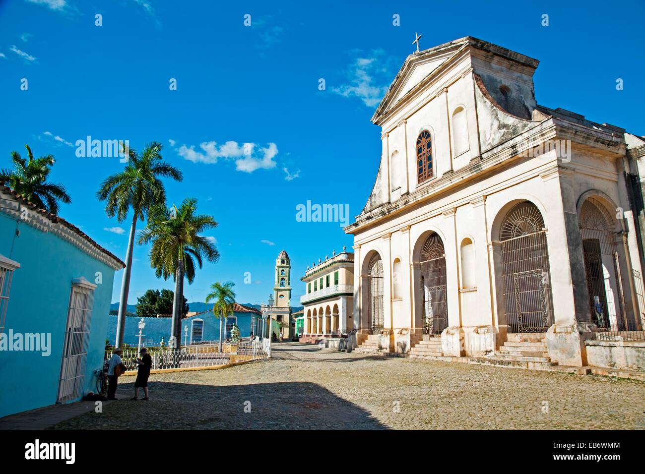 The Holy Trinity church and Main Square plaza Mayor, Trinidad city, Sancti Spiritus Province, Cuba. Stock Photo