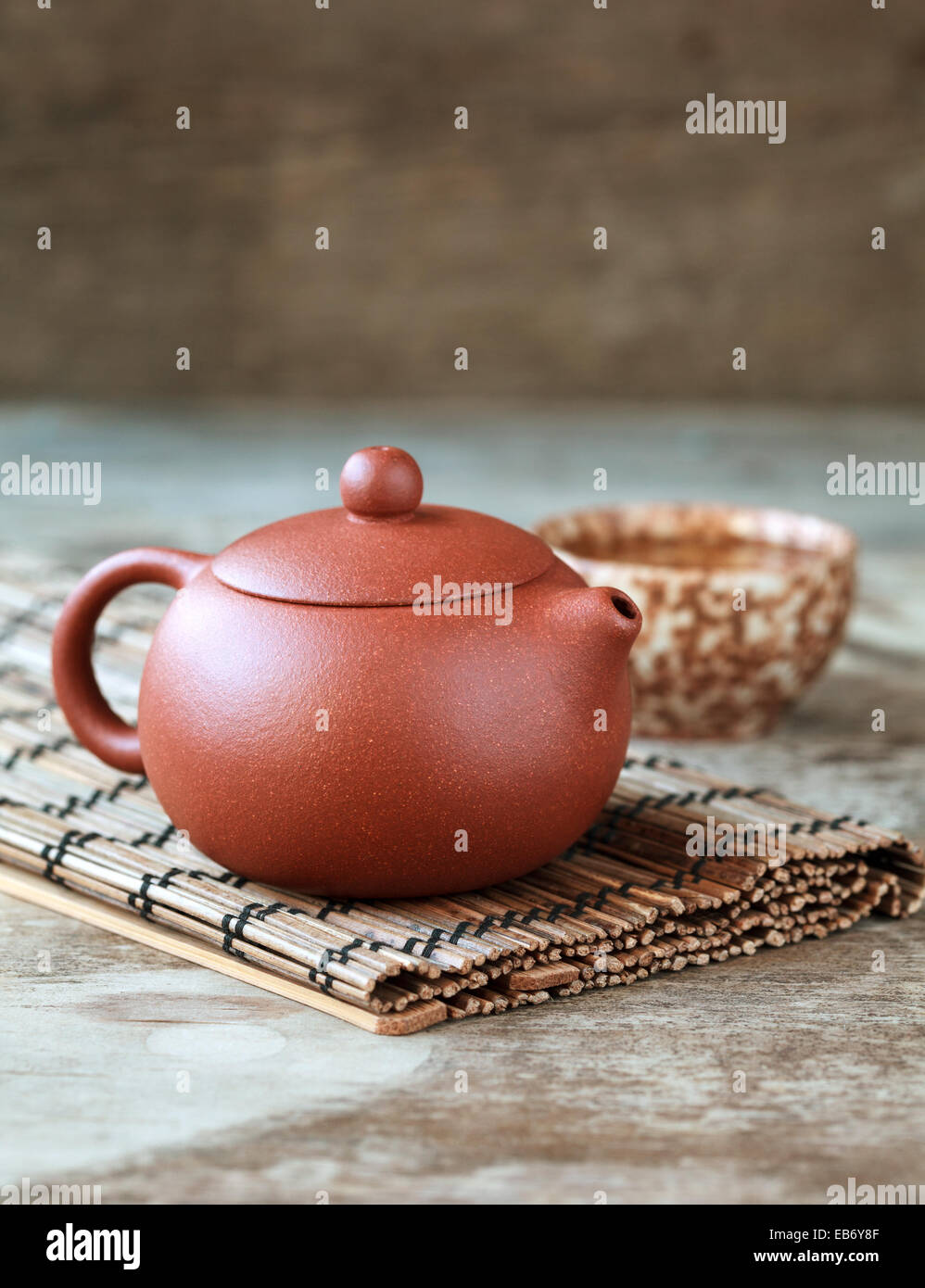 Traditional chinese tea ceremony accessories tea pot, cup and green