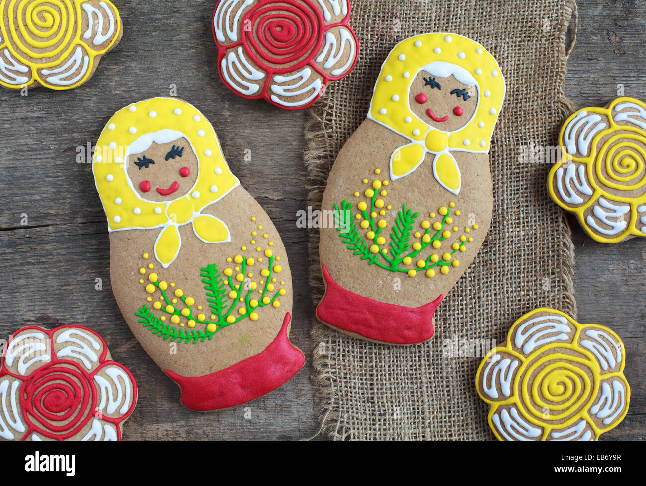 Edible homemade gingerbread as a traditional Russian nesting dolls