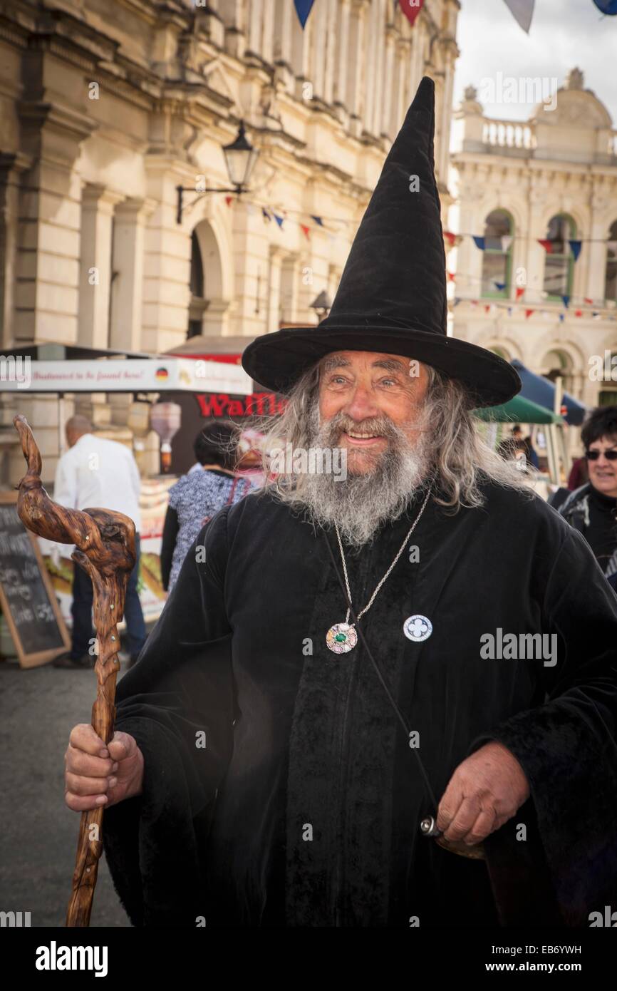 The Wizard helps to open Victorian festival, historic precinct, Oamaru, Otago Stock Photo