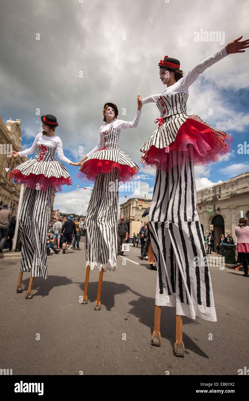 Stilt walkers, Victorian festival, historic precinct, Oamaru, Otago