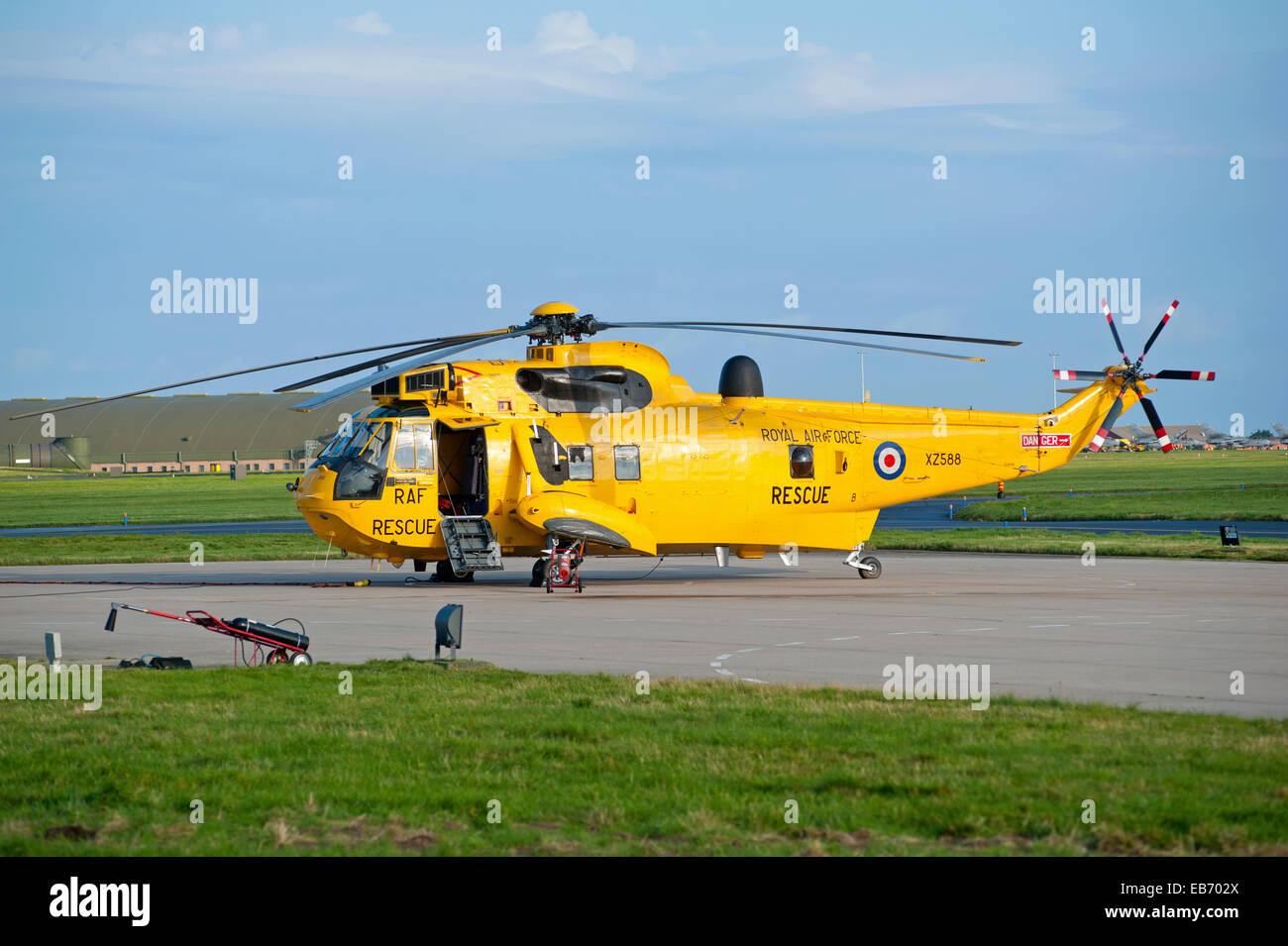 RAF Sea King Search and Rescue Helicopter XZ588 on station at Lossiemouth, North East Scotland.  SCO 9200 Stock Photo