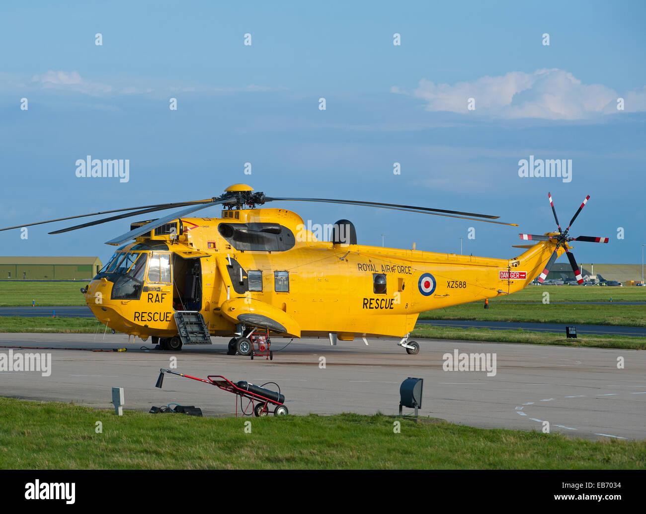 RAF Sea King Search and Rescue Helicopter XZ588 on station at Lossiemouth, North East Scotland.  SCO Stock Photo