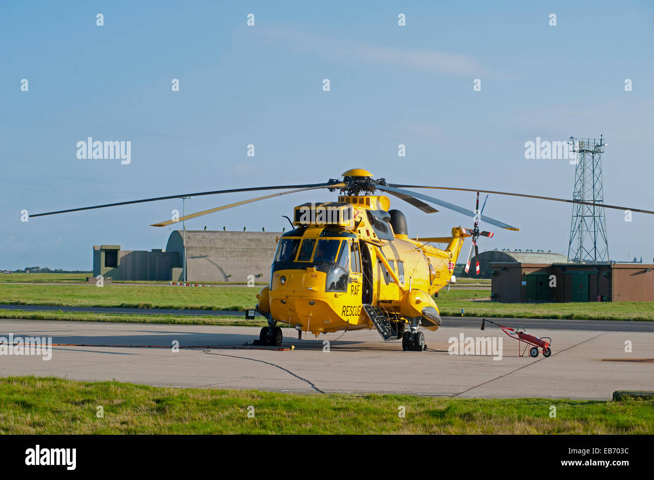 RAF Sea King Search and Rescue Helicopter XZ588 on station at Lossiemouth, North East Scotland.  SCO Stock Photo