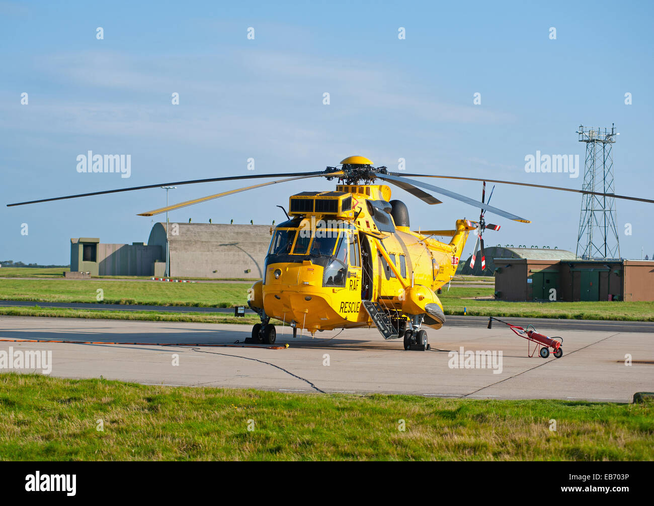 RAF Sea King Search and Rescue Helicopter XZ588 on station at Lossiemouth, North East Scotland.  SCO 9203 Stock Photo