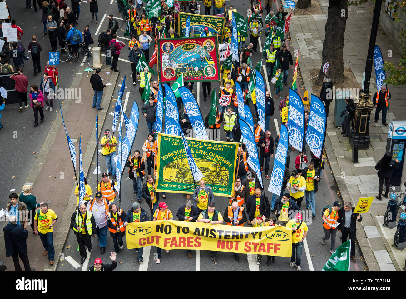RMT Union band, Britain Needs a Pay Rise march, London, 18 October 2014, UK Stock Photo