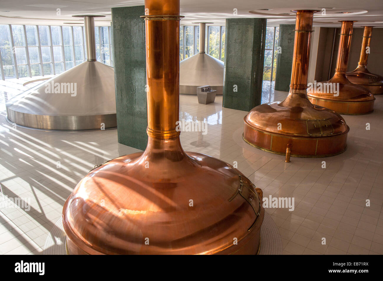 Czech Republic: Modern brewhouse of Pilsner Urquell brewery, Pilsen. Photo from 8. November 2014 Stock Photo