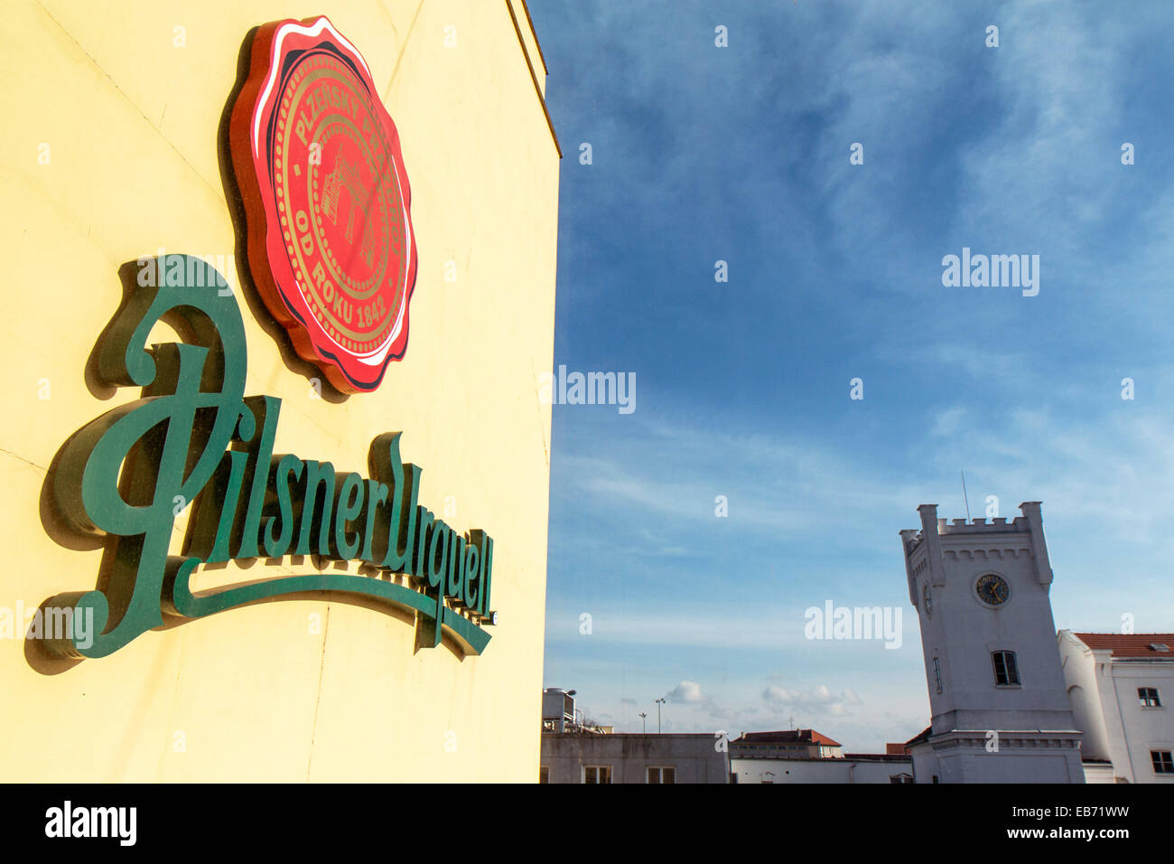 Czech Republic: Pilsner Urquell logo at the entrance of the brewery, Pilsen. Photo from 8. November 2014 Stock Photo